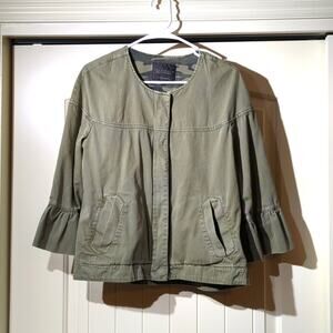 Sanctuary Khaki Green Bell Sleeve Military Full Zip Jacket Women's Size M